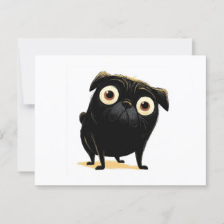 Whimsical Black Big Eyed Pug Postcard