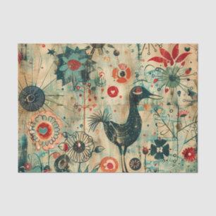 Whimsical Black Bird with Flowers and Doodles Tissue Paper