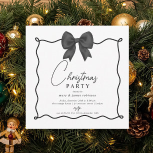 Whimsical Black Bow Christmas Holiday Party  Invitation