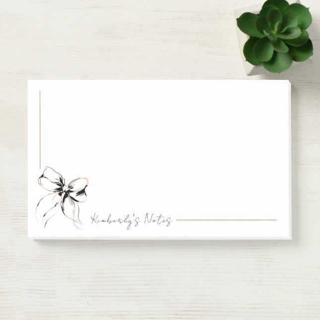 Whimsical Black Bow Full Name or Couple's Names Post-it Notes (Office)