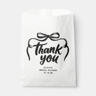 Whimsical Black Bow Handwritten Bridal Thank You Favour Bag