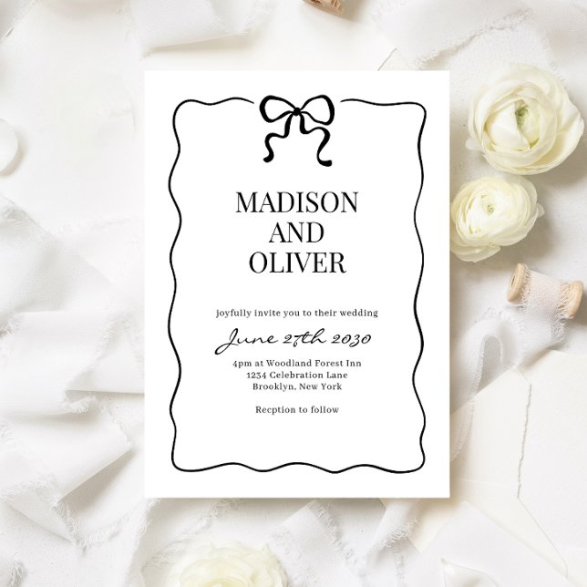 Whimsical Black Bow Tie Wedding Invitation (Creator Uploaded)