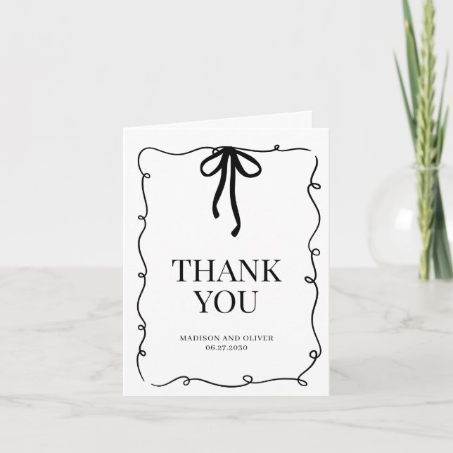 Whimsical Black Bow Tie Wedding Thank You Card (Front)