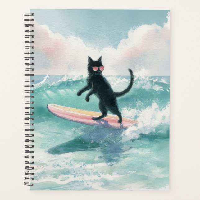 Whimsical Black Cat Beach Planner (Front)