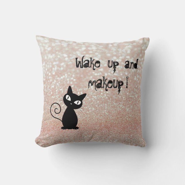 Whimsical  Black Cat Glittery-Wake up and makeup Cushion (Front)
