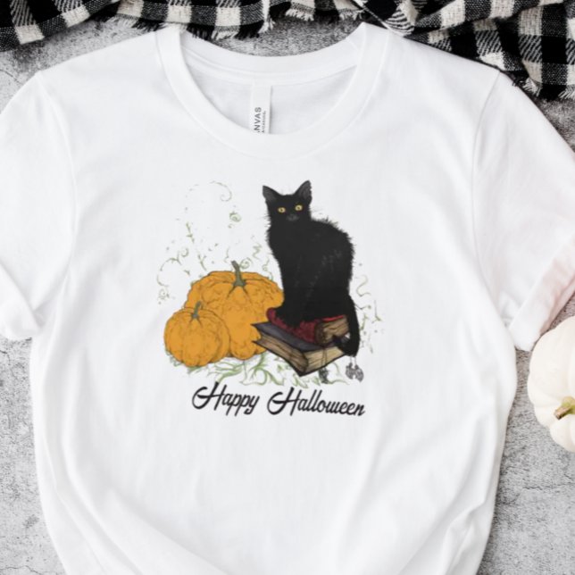 Whimsical Black Cat Halloween T-Shirt (Spooky Cute Halloween Top)