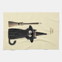 Whimsical Black Cat Happy Halloween