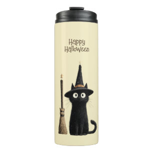 Whimsical Black Cat Happy Halloween Thermal Tumbler