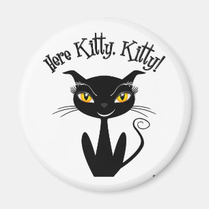 Whimsical Black Cat Here Kitty, Kitty! Magnet
