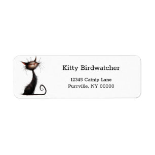 Whimsical Black Cat Illustration Return Address  Label
