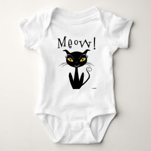 Whimsical Black Cat Meow! Baby Bodysuit