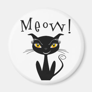 Whimsical Black Cat Meow! Magnet