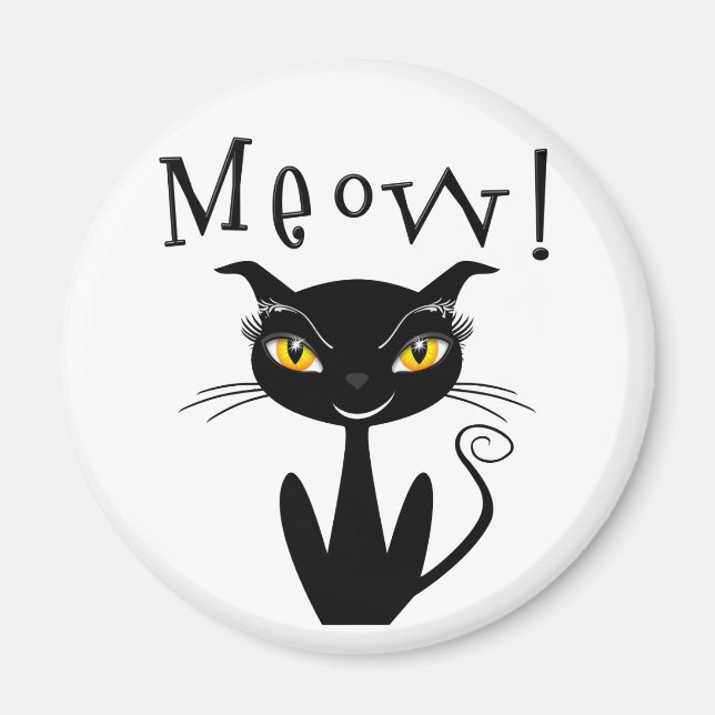 Whimsical Black Cat Meow! Magnet (Front)
