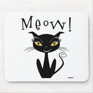 Whimsical Black Cat Meow! Mouse Pad