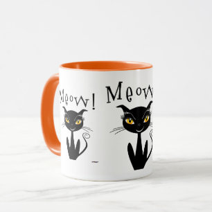 Whimsical Black Cat Meow! Mug