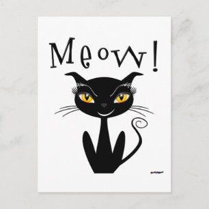 Whimsical Black Cat Meow! Postcard