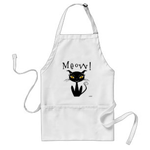 Whimsical Black Cat Meow! Standard Apron