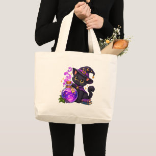Whimsical Black Cat Potion Witch Cute Magic Tote 