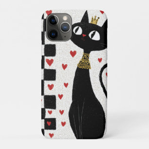Whimsical Black Cat Queen with Gold Crown iPhone 11 Pro Case