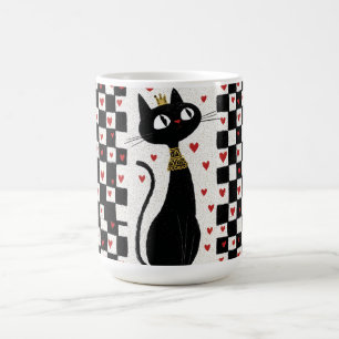 Whimsical Black Cat Queen with Gold Crown Coffee Mug