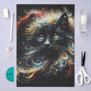 Whimsical Black Cat Santa Christmas Hat Decoupage Tissue Paper