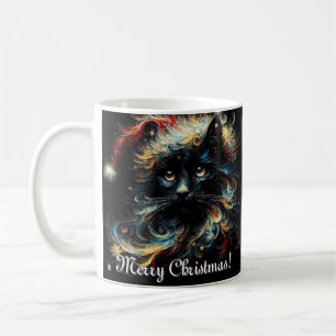 Whimsical Black Cat Santa Christmas Hat Seasonal Coffee Mug