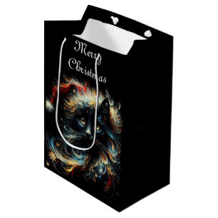 Whimsical Black Cat Santa Christmas Personalised Medium Gift Bag