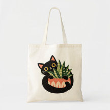 Whimsical Black Cat Succulent Plant Art