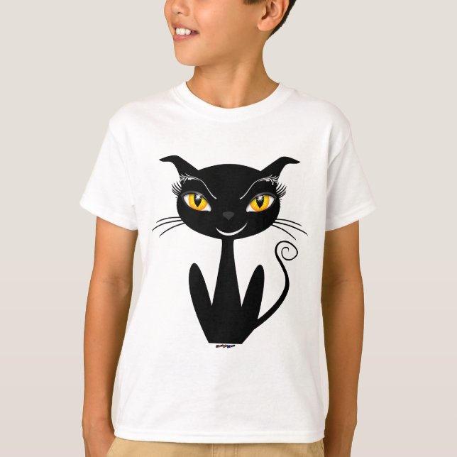 Whimsical Black Cat T-Shirt (Front)