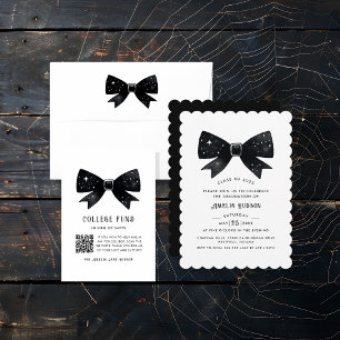 Whimsical Black Coquette Bow Graduation Party Invitation