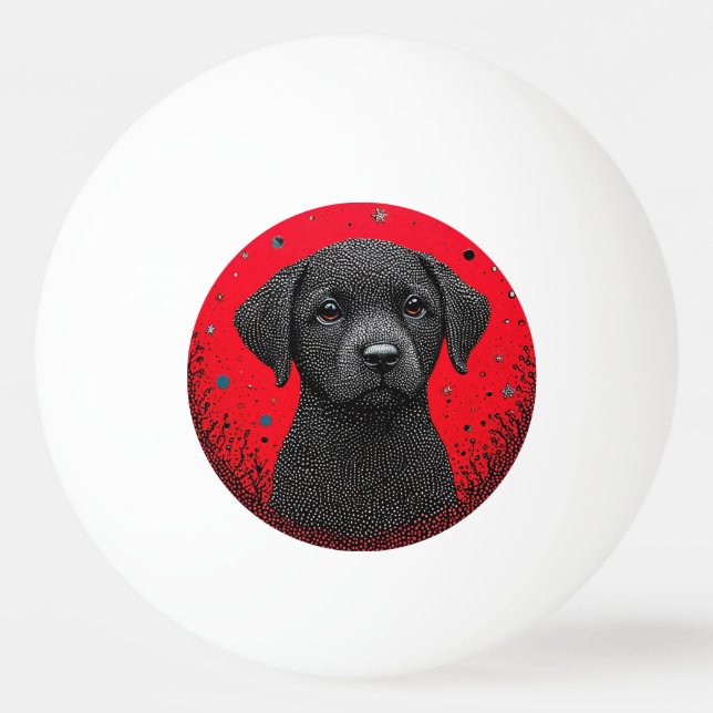 Whimsical Black Dog Ping Pong Ball (Front)