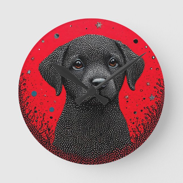 Whimsical Black Dog Round Clock (Front)