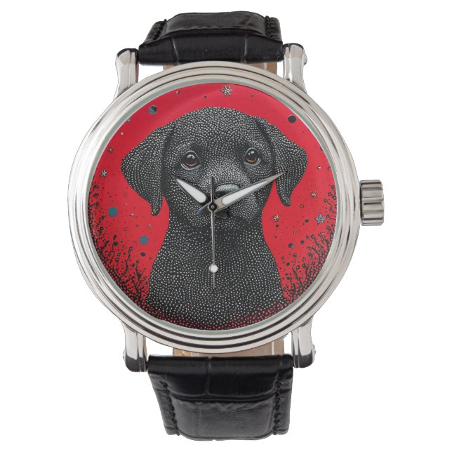 Whimsical Black Dog Watch (Front)