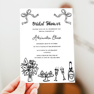 Whimsical Black Drawn Bridal Shower Party Invitation