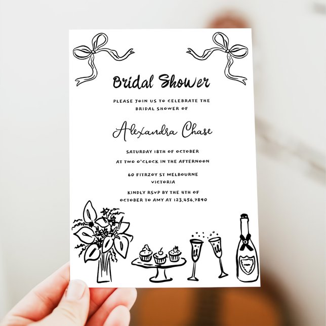 Whimsical Black Drawn Bridal Shower Party Invitation (Creator Uploaded)