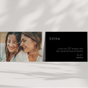 Whimsical Black Faded Photo Maid of Honour Card