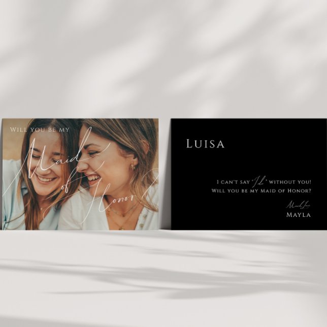 Whimsical Black Faded Photo Maid of Honour Card (Creator Uploaded)