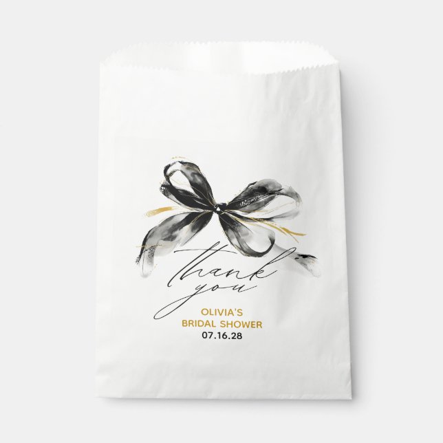 Whimsical Black Gold Bow Thank You Favour Bag (Front)