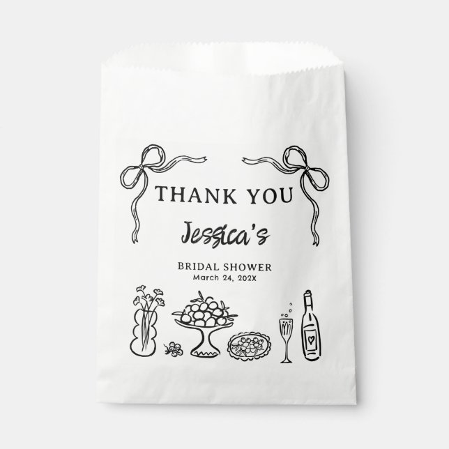 Whimsical Black Hand Drawn Bridal Shower Paper Favour Bag (Front)