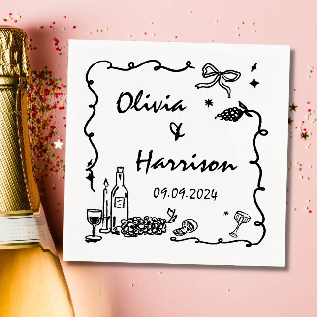 Whimsical Black Hand Drawn Wedding Napkin (Creator Uploaded)