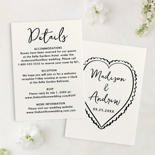 Whimsical Black Heart Wedding Details Enclosure Card (Creator Uploaded)
