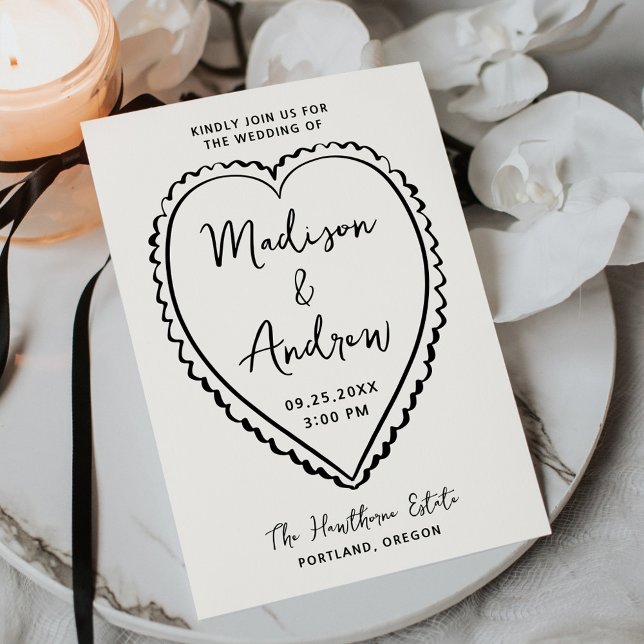 Whimsical Black Heart Wedding Invitation (Creator Uploaded)