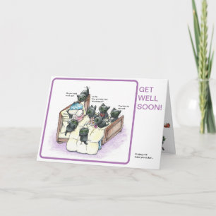 whimsical black kitty get well card