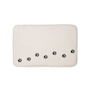 Whimsical Black Kitty Paw Print Ivory Bath Mat