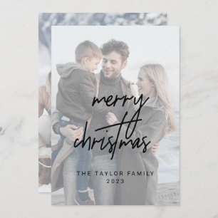 Whimsical Black Merry Christmas 2 Vertical Photos Holiday Card