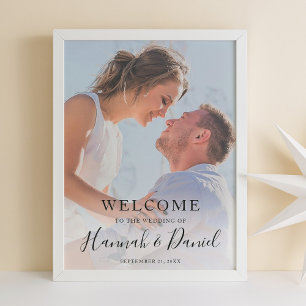 Whimsical Black Modern Photo Wedding Welcome Poster