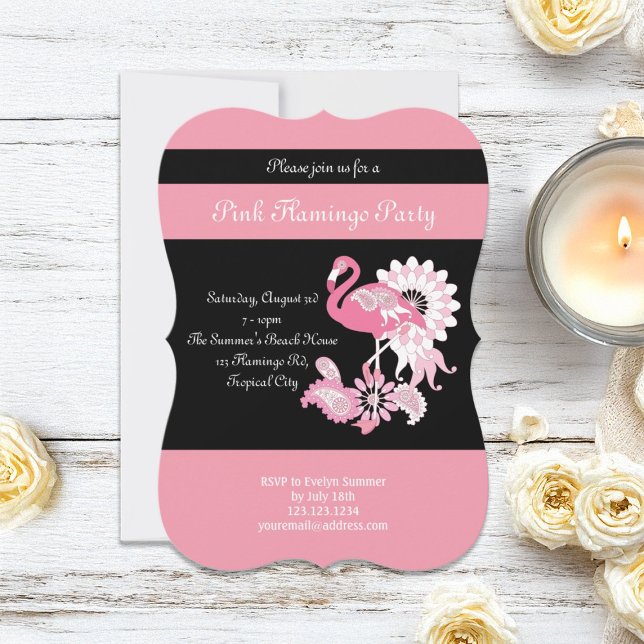 Whimsical Black Pink Flamingo Party Invitations (Creator Uploaded)