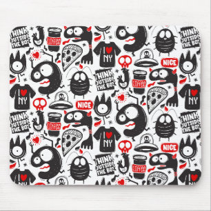 Whimsical Black & Red Monster Doodles Mouse Pad