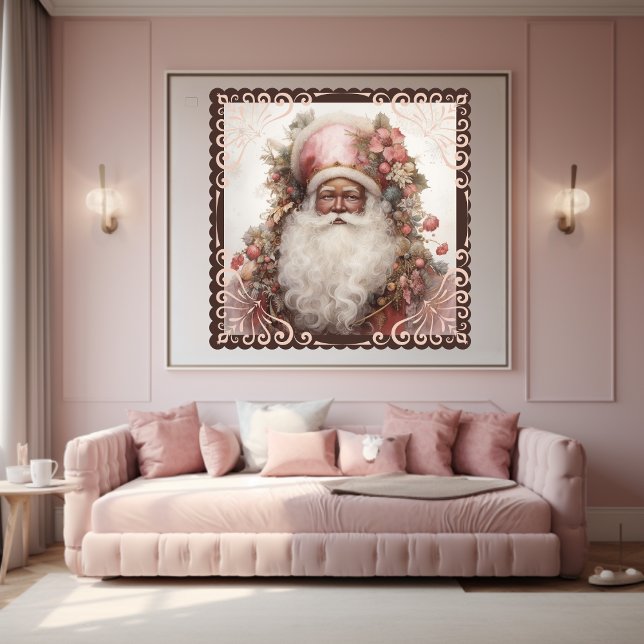 Whimsical Black Santa: Florals & Soft Pinks  Poster (Creator Uploaded)