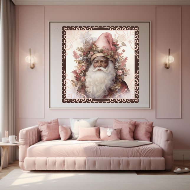 Whimsical Black Santa: Pink & Earth Tones Poster (Creator Uploaded)